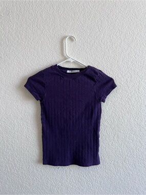 La Hearts Plum Ribbed Short Sleeve Tee
